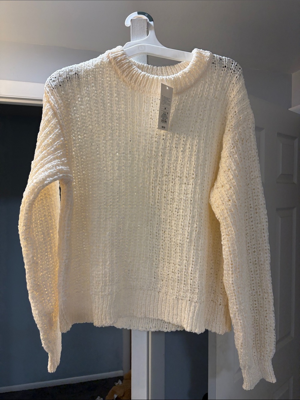 a new day Cream Open-Knit Crewneck Sweater